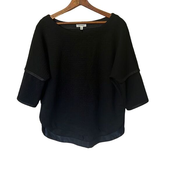 Max Studio Faux Leather Trim Curved Hem Top - Picture 1 of 8